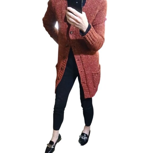 CHARTER CLUB Red Tweed Crew Neck Wool Blend Cardigan Size M - Picture 8 of 12